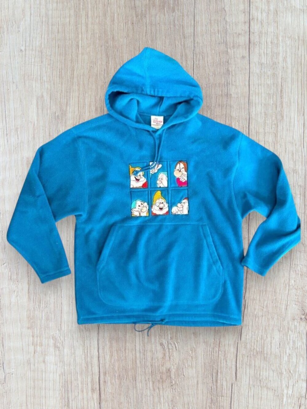 Vintage 90s Disney Store Snow White Seven Dwarfs Teal Fleece Hoodie Grunge Y2K
